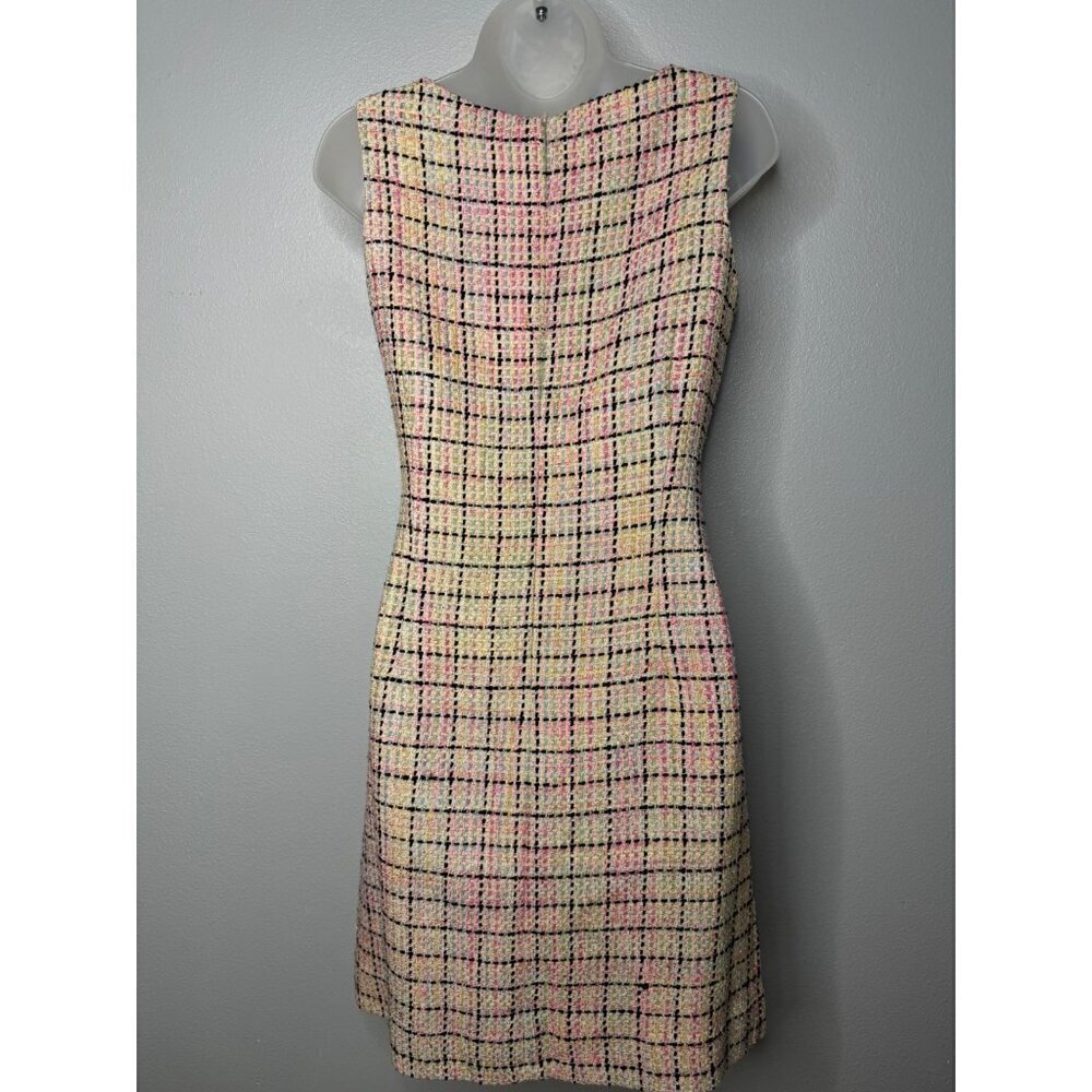 Talbots Silk Sleeveless Classic Tweed Shift Dress SZ 4 60s Pink Black Check USA - Picture 2 of 11